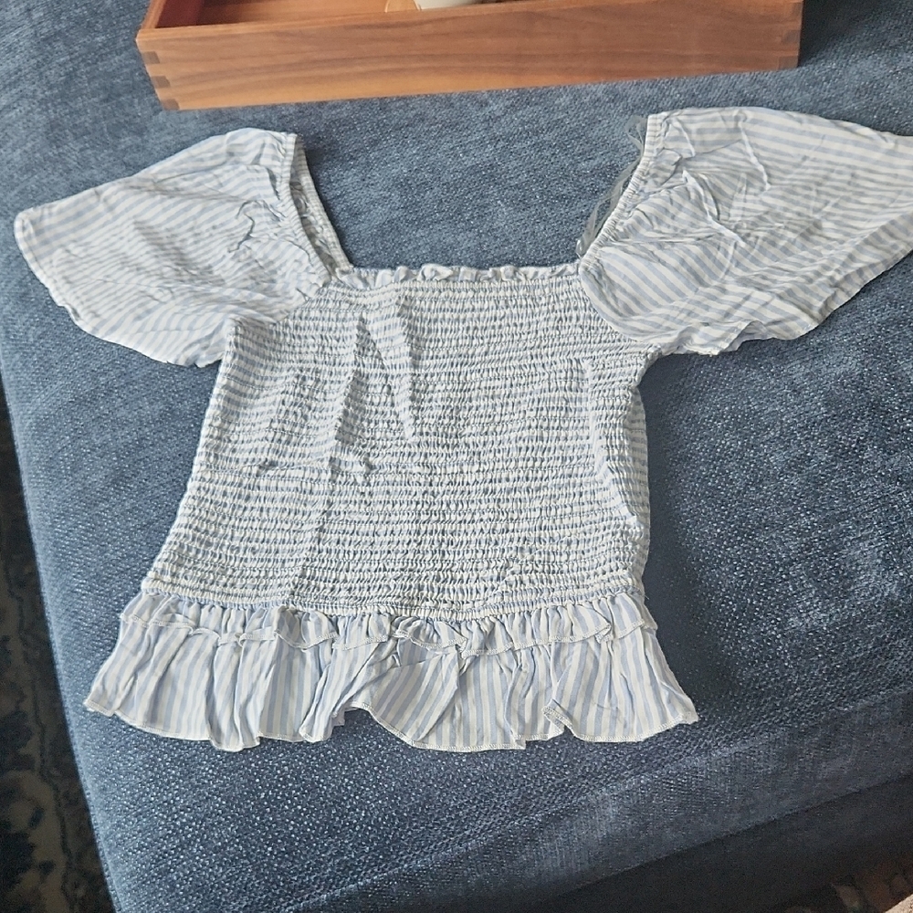 SO White Puff Sleeve Smocked Blouse